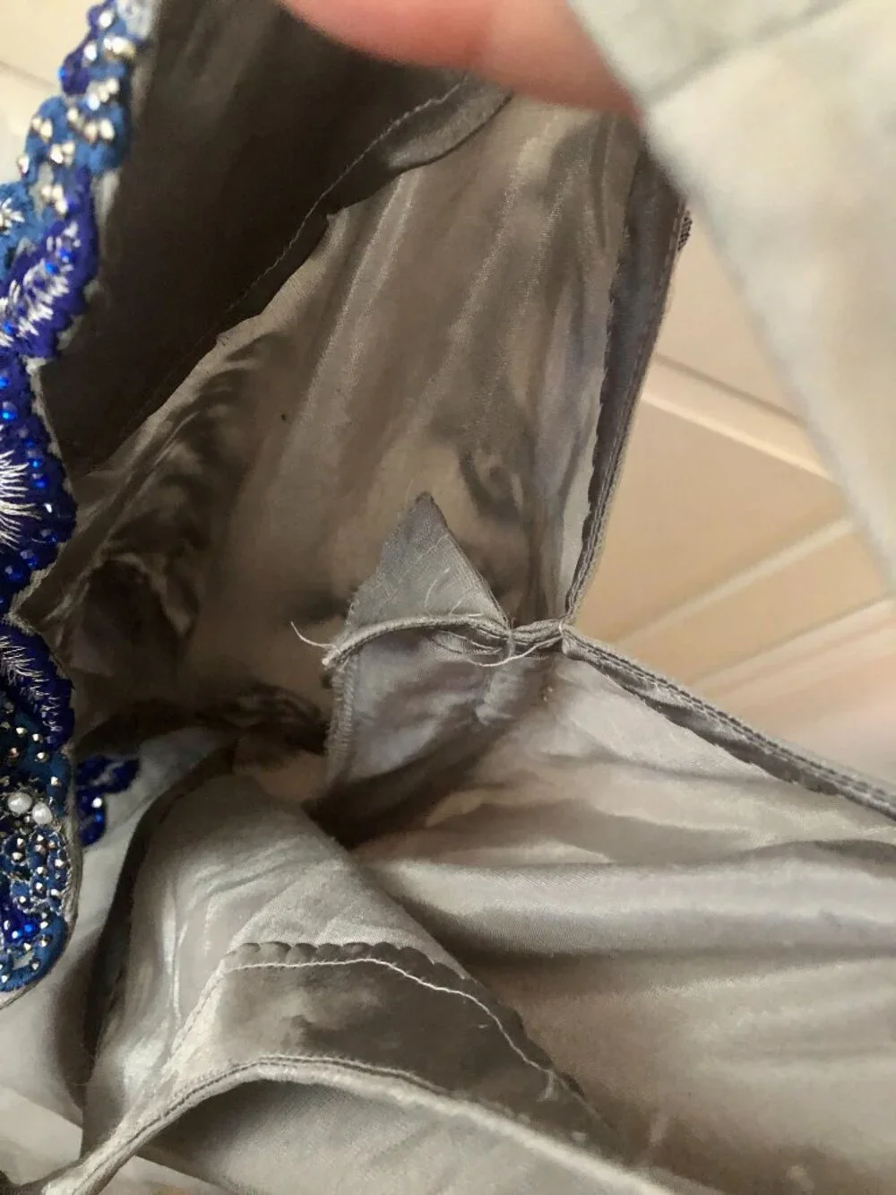 Formal Prom Maxi Dress S/M Embroidered Grey & Blue Indian Style Anarkali Gown - Picture 10 of 15